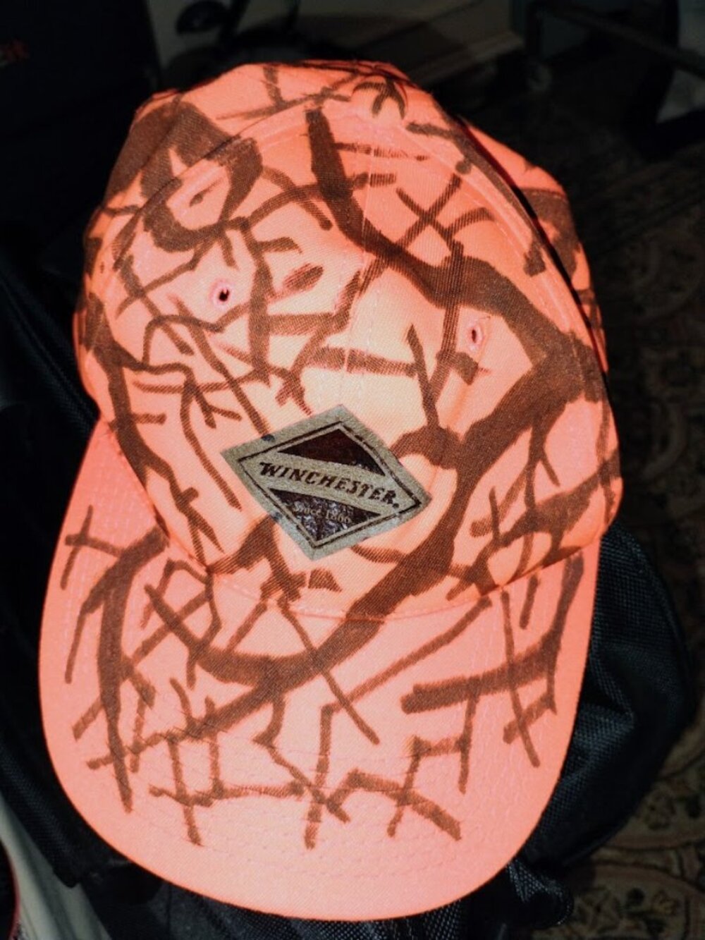 Vtg Winchester Camo Safety Orange Hunting Hat Snapback OSFA